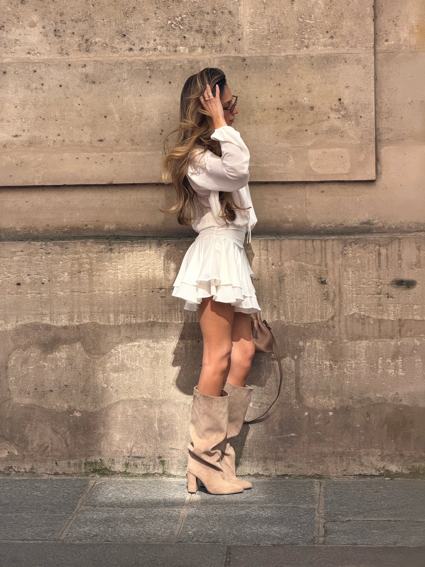 Bottes suédine hautes à talon bloc - Clara Khaki