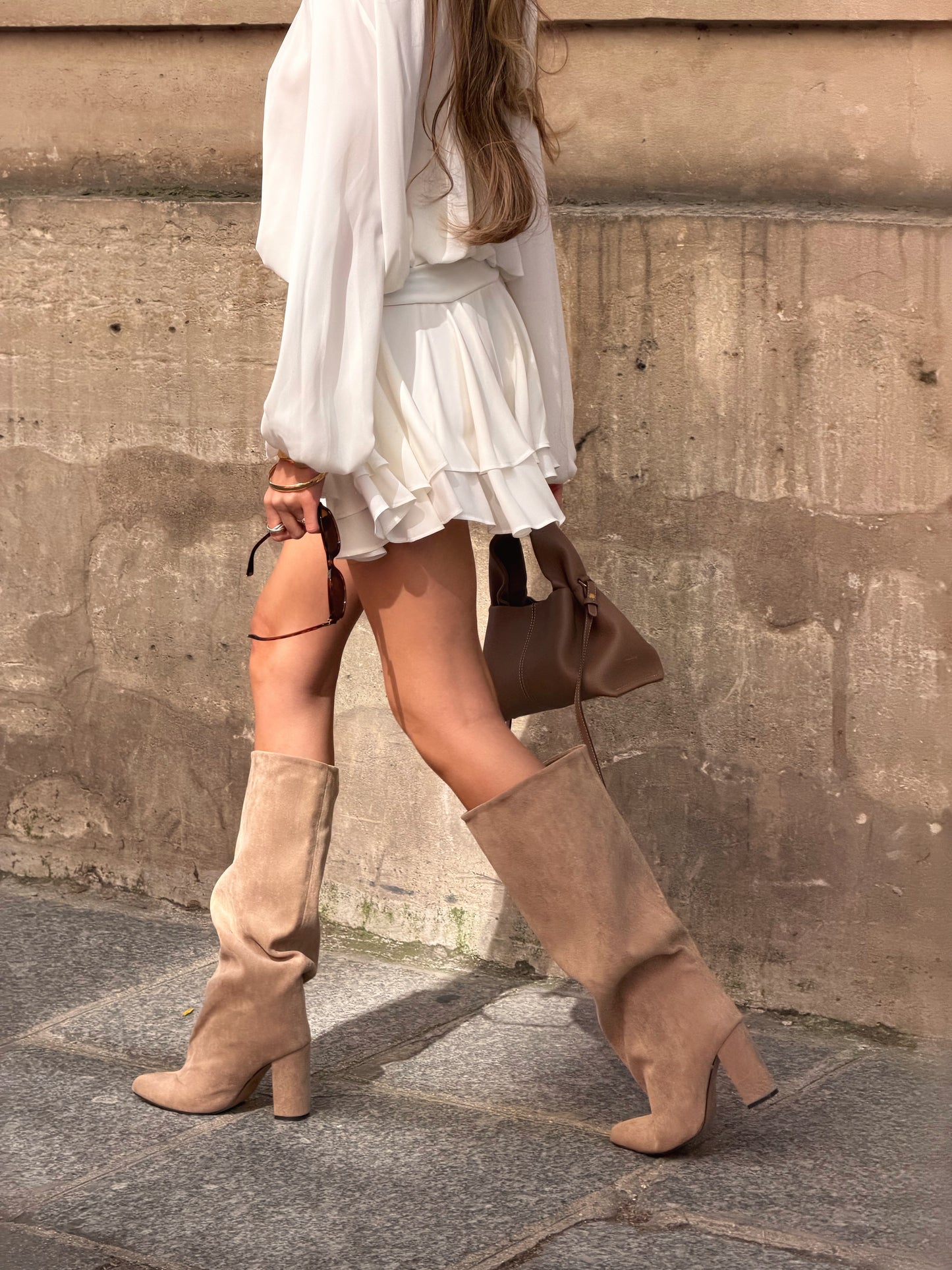 Bottes suédine hautes à talon bloc - Clara Khaki