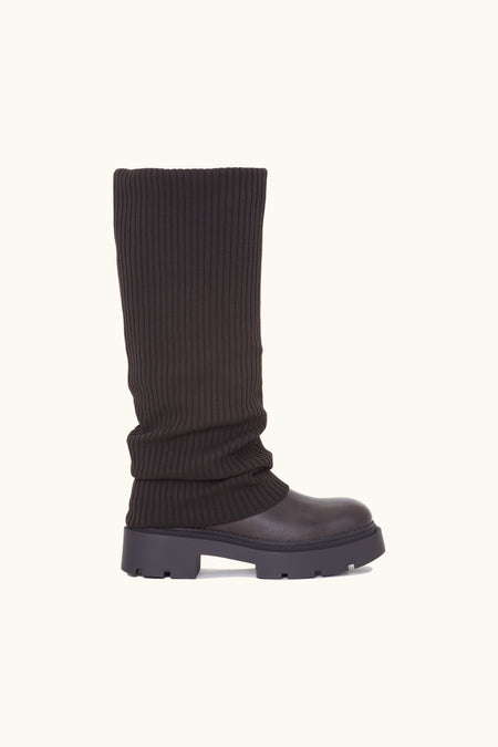Bottes guêtres en maille tricotée marron