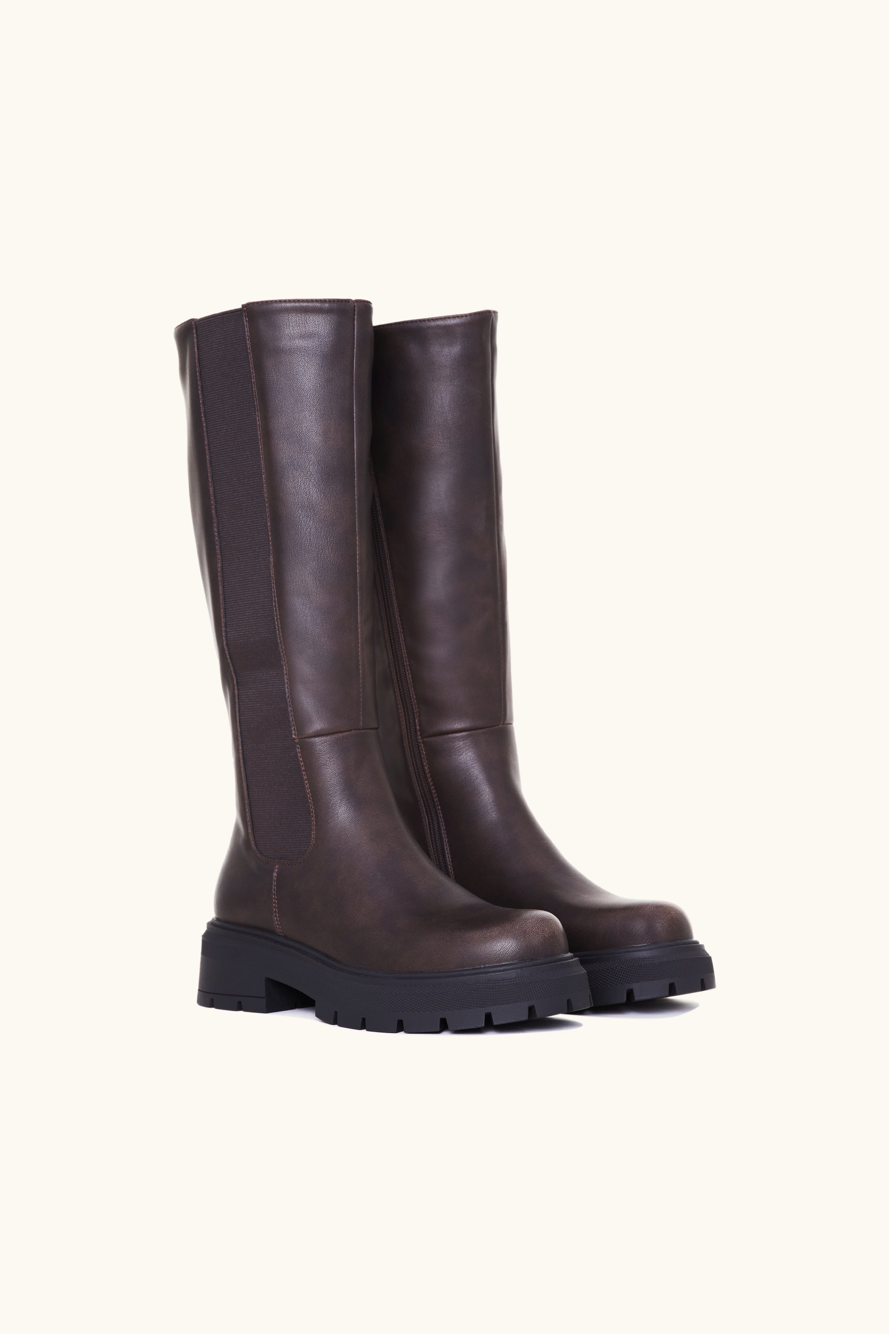 Bottes chunky hauteur genoux marron Stephan Paris