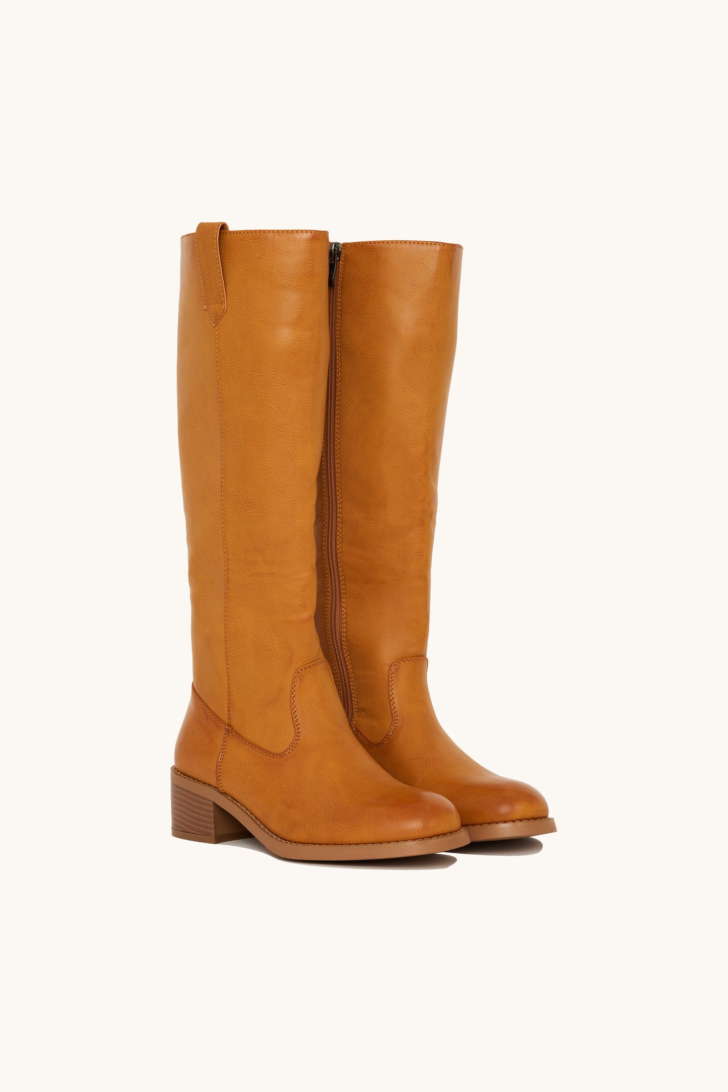 Bottes hautes cavalières rétro en similicuir Jaune
