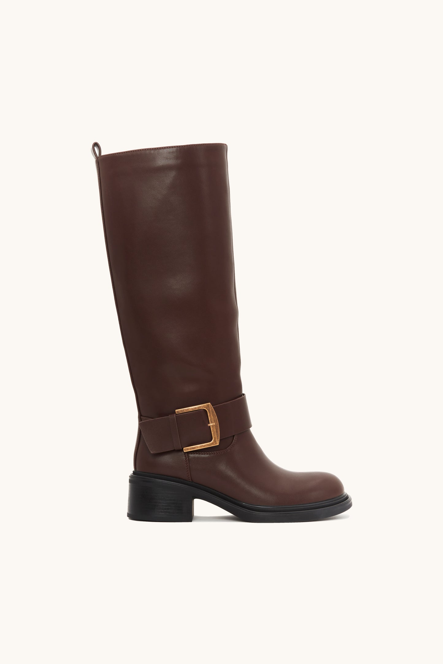 Bottes cavalières marron avec boucle dorée