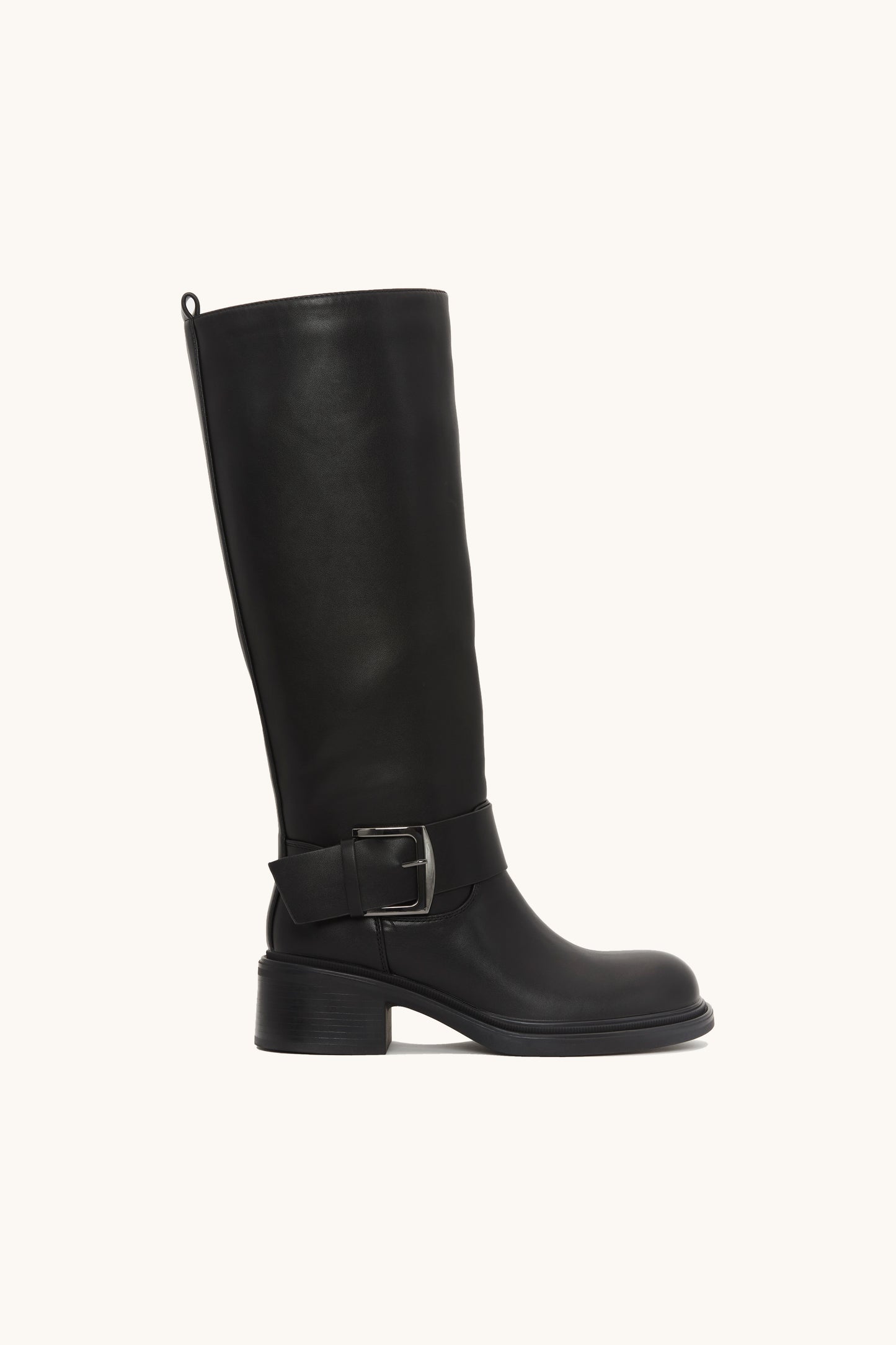 Bottes cavalières noires avec boucle dorée