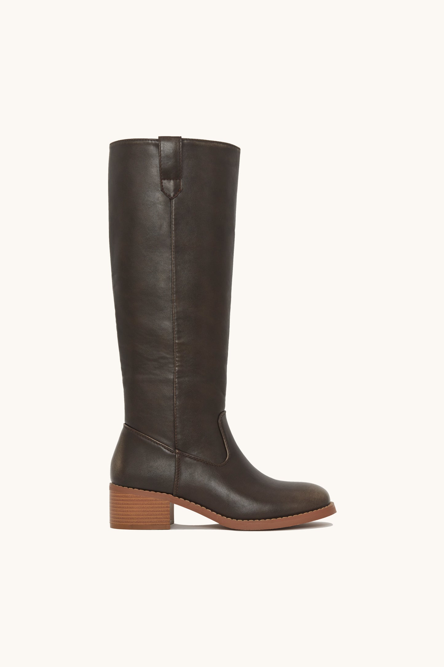 Bottes hautes cavalières rétro en similicuir marron foncé