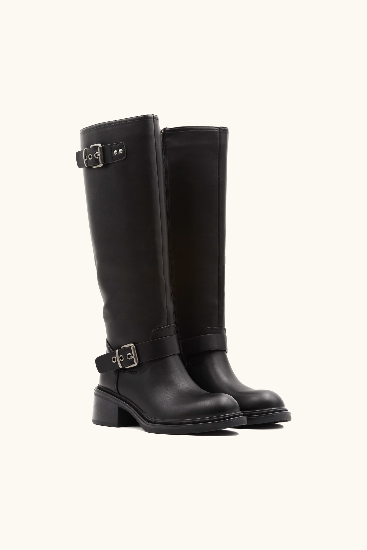 Bottes cavalières hautes noires à double boucle