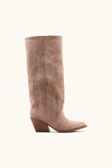 Bottes santiags khaki en suédine à surpiqûres