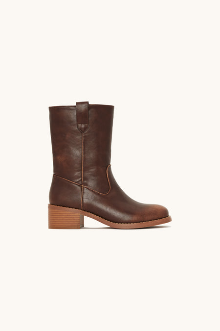 Bottines cavalières mi-hautes en similicuir marron