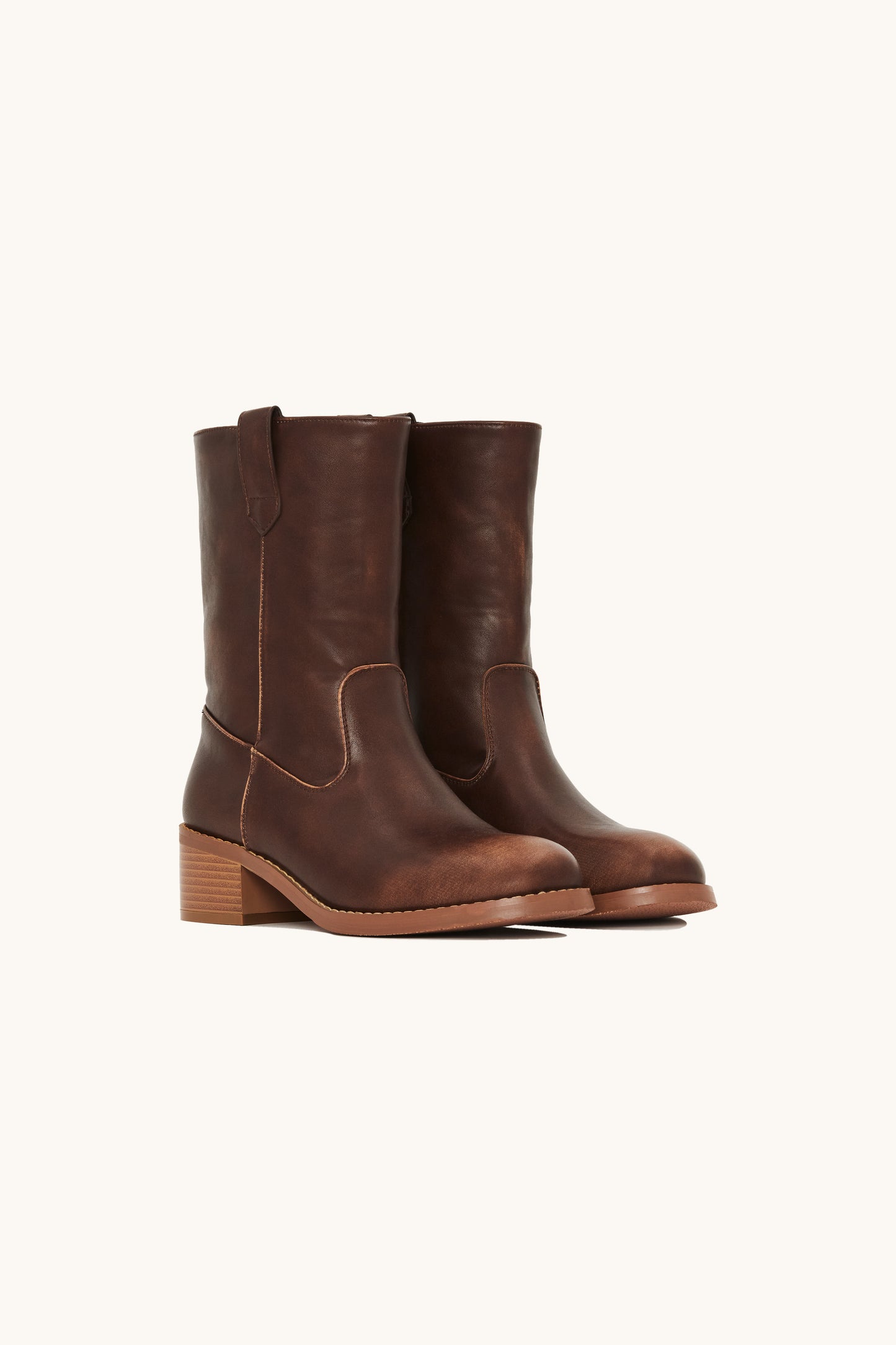 Bottines cavalières mi-hautes en similicuir marron