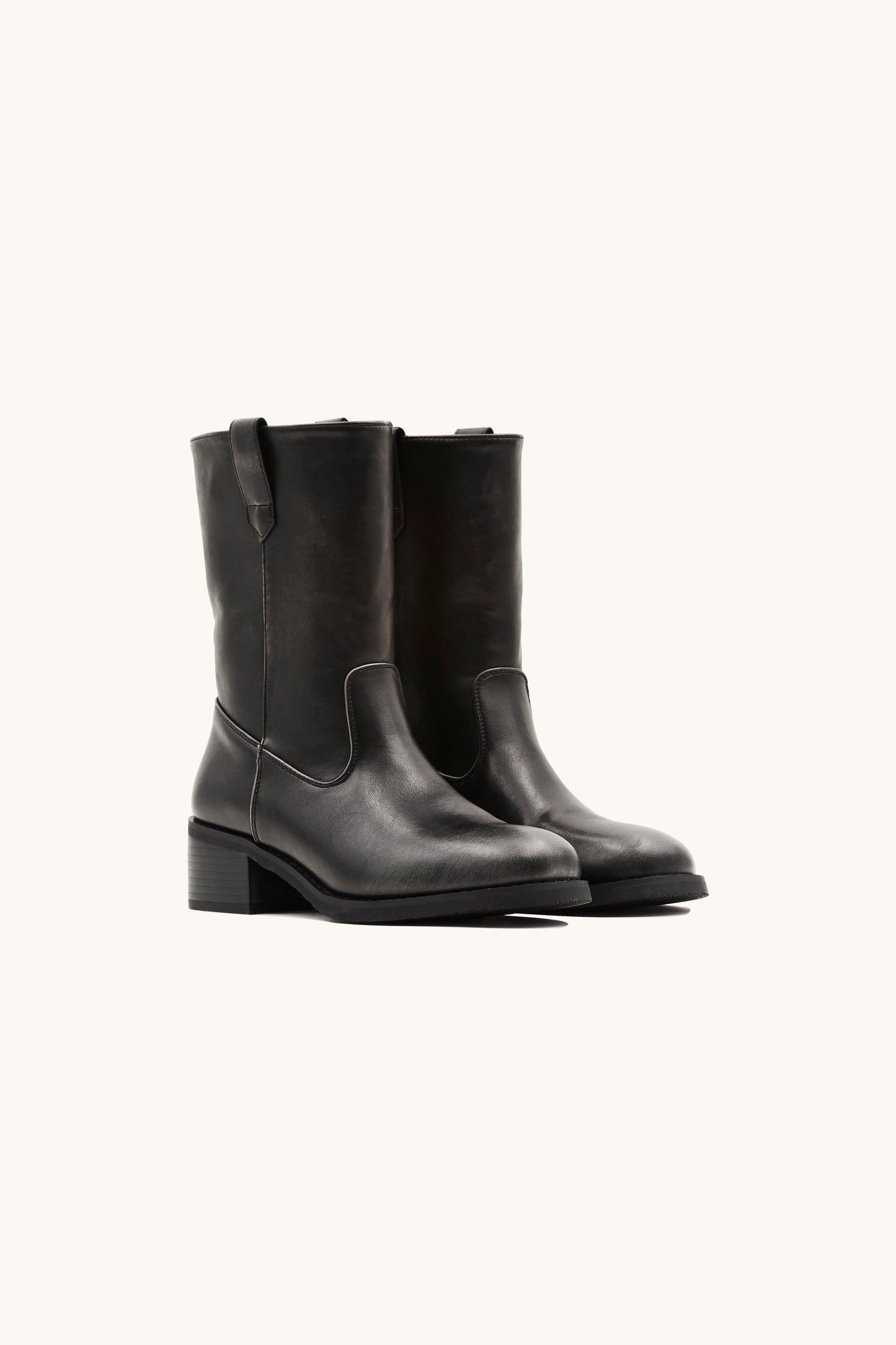 Bottines cavalières mi-hautes en similicuir noir