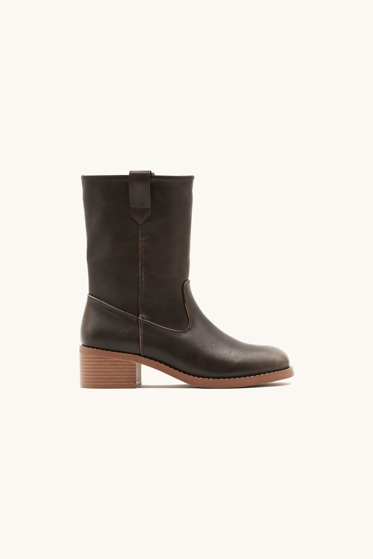 Bottines cavalières mi-hautes en similicuir marron foncé