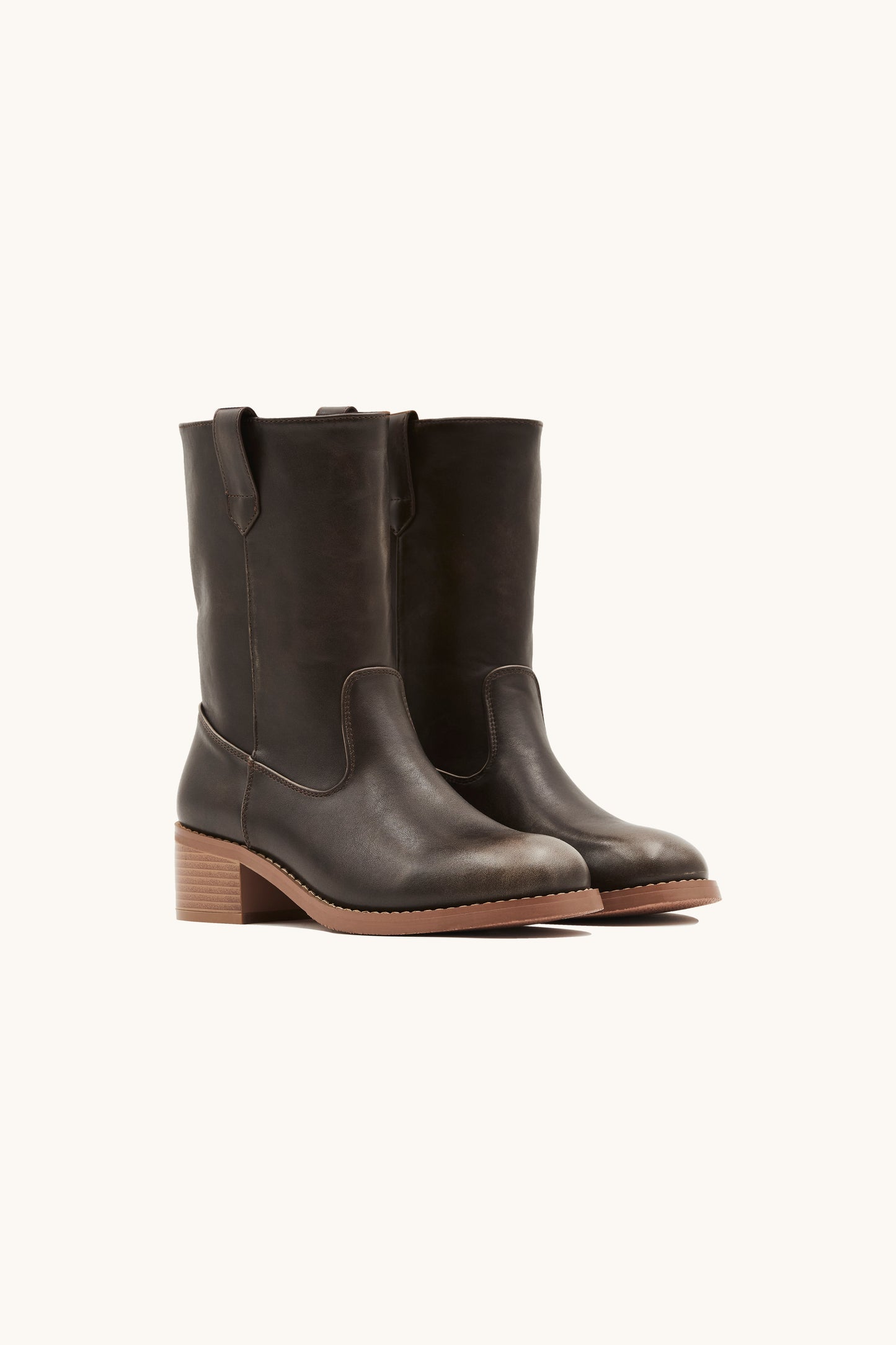Bottines cavalières mi-hautes en similicuir marron foncé