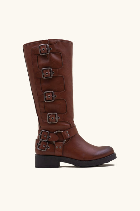 Bottes bikers à multiple sangles camel
